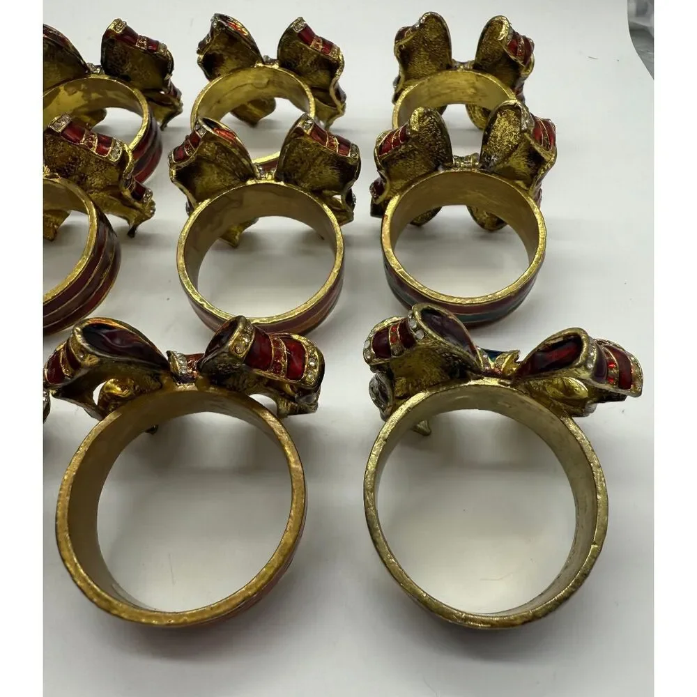 Set of 12 Mix Color Bombay‎ Company Christmas Jeweled Enameled Bow Napkin Rings